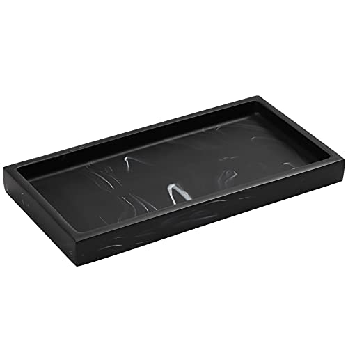 Luxspire Bathroom Vanity Tray, 8 x 4 inch Resin Dresser Jewelry Ring Dish Tank Storage Kitchen Sink Countertop Organizer Plate Holder for Perfume Soap Towel Bathroom Accessories, Mini, Ink Black - color: Ink Black, style: Mini