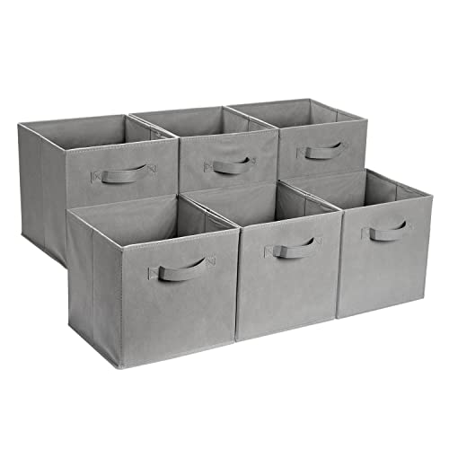 Amazon Basics Collapsible Fabric Storage Cube Bins Organizer with Handles for Organizing, Sturdy, Gray, 13 x 13 x 13 inch, 6-Pack - color: Gray, size: 13"x13"x13"