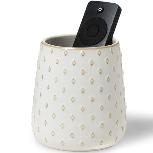 GDCZ Ceramic Remote Control Holder, Remote Caddy Organizer Storage, Remote Organizer for Table, TV Remote Holder, Makeup Brush Pen Holder, 4.2" (White) - color: White