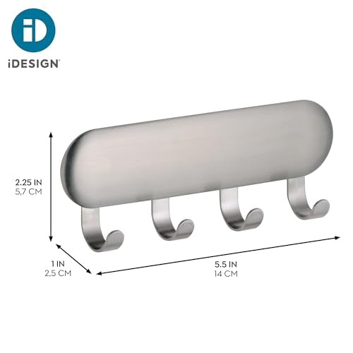 iDesign Forma Self-Adhesive Key Rack Organizer for Entryway, Kitchen - 4 Hooks, Stainless Steel - style: Pack of 1