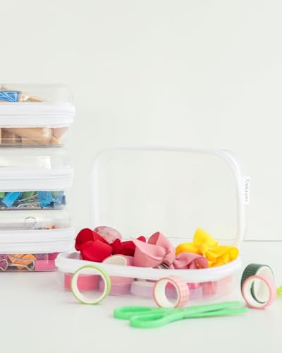 CoiiJoii Zippered Pouch Hard, Clear Zippered Hard Pouch, Stackable Storage Bins, Portable Clear Bin Zipper (White, Small) - size: 3Pcs-Small