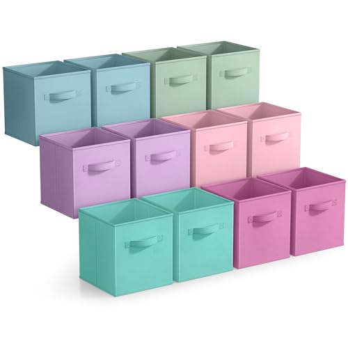 Sorbus 13 Inch Storage Bins - Sturdy Collapsible Fabric Storage Cubes with Handle - 12 Foldable Baskets for Organizing Clothes, Toys, Books - Storage Baskets for Shelves, Closets - color: 12 Pack Pastel Multi-Color 2, size: 13 Inch