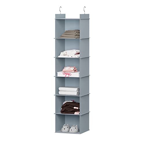 YOUDENOVA Hanging Closet Organizer, 6-Shelf Closet Hanging Shelves, Grey - color: Grey, size: 6-Tier