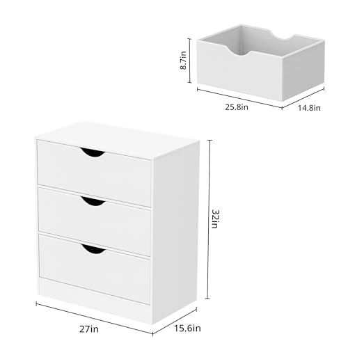 Housoul 3 Drawers for Bedroom Drawer, with Wood Frame, Small Chest of Drawers for Living Room, Hallway, White - color: White, size: 15.6"D x 27"W x 32"H (3 Drawers)