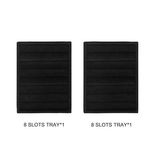 Frebeauty Small Jewelry Tray Set,Velvet Ring Organizer,Stackable Jewelry Organizer Tray,Mini Jewelry Drawer Organizer,4.92 x 3.74 x 0.9 Inches,7 Slots Ring Tray for Women (Set 2,Black) - color: Black, size: 7 Slots Set 2