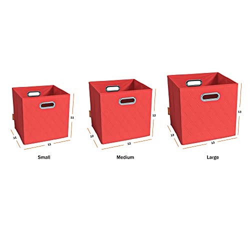 FH Group JIAessentials 12" Faux Leather Foldable Storage Cube Bins Set of 2 – Red Diamond Patterned Organizers with Handles for Closet & Shelves - color: Red, size: Medium