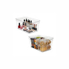 MOONEDGE Small Clear Plastic Storage Bins with Lids and Handles,Stackable Small Item Organizer Containers for Vanity,Craft,Office,Fridge,Kitchen,Pantry,Bathroom,Closet – 2 Pack (10×6×5 in) - size: 2 Pack