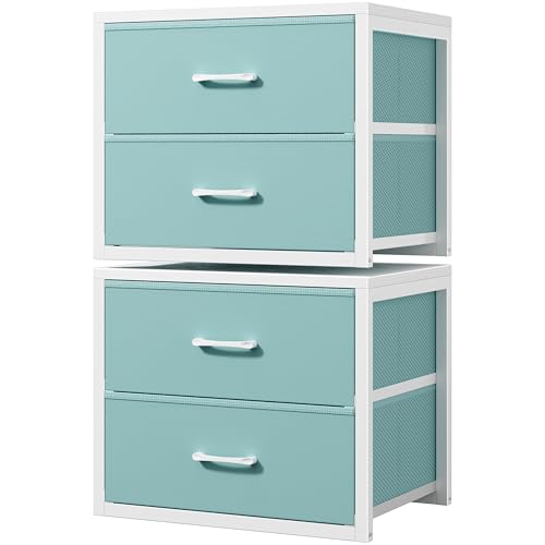 BOLUO Stackable Storage Drawers Closet Organizers and Storage Fabric Blue 2 Drawer Dresser for Bedroom 2 Packs Modern - color: Blue, size: M(11.2"D x 15.2"W x 16.1"H)