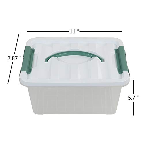 Saedy 6 Quart Clear Plastic Multipurpose Lidded Storage Container Box Bin with Handle, 2-Pack - color: Green