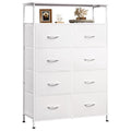 WLIVE Fabric Dresser for Bedroom with Open Shelves, Tall White Dressers with 8 Drawers, Storage Tower with Fabric Bins, Chest of Drawers for Closet, Hallway - color: White, style: Raised Shelves