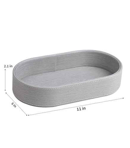 Oval Desk Valet Tray, PU Leather Perfume Dish Bowl for Keys Wallet Watch, Decorative Trinket Vanity Jewelry Tray, Entryway Nightstand Organizer Women Men (Grey) - color: Gray