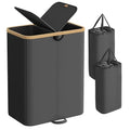 SONGMICS Laundry Hamper with Lids, Laundry Basket with 2 Compartments, 39 Gal. (150 L), Removable Liner Bag, for Laundry Room, Bedroom, Living Room, Ink Black and Light Bamboo ULCB523B01 - color: Ink Black, size: 150L (2-Section with Double Lid)