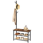 HOOBRO Coat Rack Shoe Bench, 3-Tier Shoe Rack, Industrial Shoe Organizer Storage Bench, Entry Bench with Mesh Shelves, for Entryway, Living Room, Hallway, Easy Assembly, Rustic Brown BF12HX01