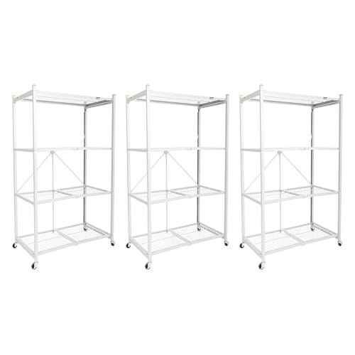 Origami 3-Pack R5 Storage Rack, 4-Tier Heavy-Duty Foldable Steel Shelf with Wheels, White - color: White, size: 3-Pack