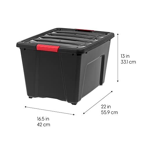IRIS USA 54 QT Plastic Storage Box with Lid and Latches - 6 Pack - BPA-Free, Garage Organizing Solution, Durable Nestable Stackable Containers, Secure Pull Handle - Black - size: 54 Qt, style: 6 Pack