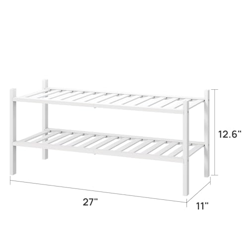 viewcare White Shoe Rack for Entryway, 2 Tier Shoe Organizer for Hallway Closet, Bamboo Wood Shoe Racks for Indoor Outdoor (White, 2-Tier) - color: White, size: 2-Tier