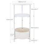 Small Round Side Table with Storage Basket, 3-Tier Narrow End Table Nightstand for Living Room Bedroom, 11.8" Diameter Modern Bedside Table for Small Spaces, Wood Grain & Metal Frame (White) - color: White