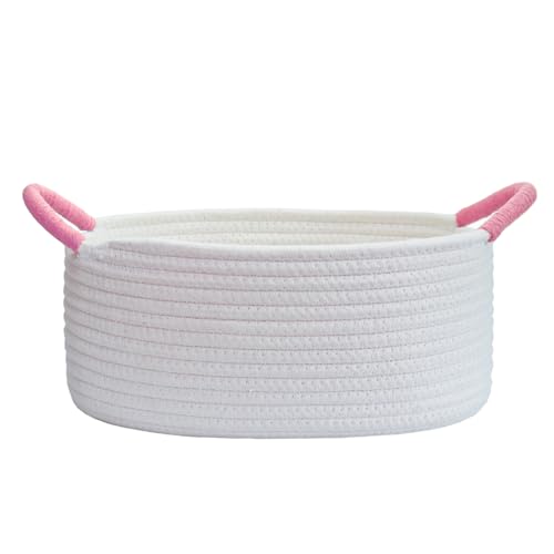 Yimi's Dream Baskets for Gifts Empty, Small Storage Baskets for Shelf, Decorative White Woven Baskets with Pink Handle for Mom, Nursery, Baby Shower, Christmas(Oval, 12"x 8"x 5") - color: white with pink handle, size: Oval - 12"x8"x5"