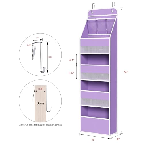 Univivi 5-Shelf Fabric Door Storage Over Door Hanging Organizer with 4 Large Pockets and 3 Small PVC Pockets Nursery Closet Cabinet Wall Mount Hanging Storage Organizers for Baby Nursery (Purple) - color: Purple, size: 5 LAYER