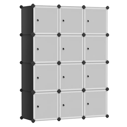 SONGMICS Cube Storage Organizer, 12-Cube Closet Storage Shelves, Modular Bookcase, Black ULPC34HV1 - color: Black, size: 12 Cubes, style: with doors