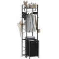 Coat Rack with Laundry Basket, Laundry Hamper Freestanding Hall Tree, Clothes Rack with Storage Shelves, 14.5 Gal Removable Bags on Wheels, Black JLH005B - color: Black