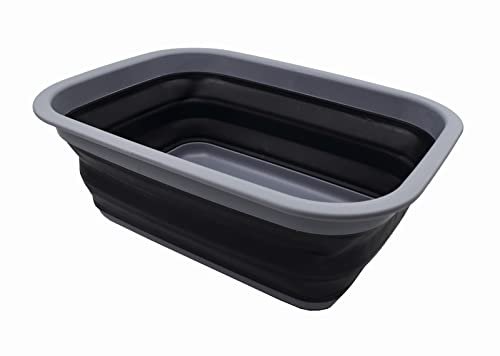 SAMMART 9.2L (2.37Gallon) Collapsible Tub - Portable Outdoor Picnic Basket/Crater - Foldable Shopping Bag - Space Saving Storage Container (M, Dark Grey/Black) - color: Dark Grey/Black