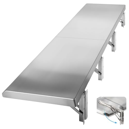 Concession Shelf Drop Down 18" x 48", Spliced Style Folding Concession Stand Shelf Commercial Grade Stainless Steel, Foldable Concession Shelves for Snack Bar, Food Cart, Movie Theater - size: 18" x 48"