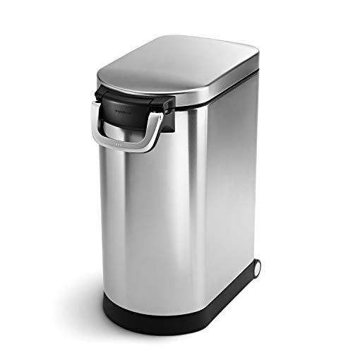 simplehuman 30 Liter, 32 lb / 14.5 kg Large Pet Food Storage Container for Dog Food, Cat Food, and Bird Feed, Brushed Stainless Steel - color: Brushed Stainless Steel, size: Large