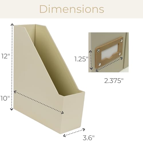 BLU MONACO | Cardboard Magazine File Holder Set of 6 | Vertical Magazine File Holder with Label Slots | Beige Linen Foldable File Organizers for Desk Shelf Office - color: Grey Linen