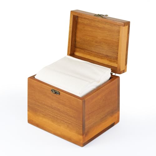 Acacia Box for 50 Disposable Clean Skin Towels XL (Towels NOT Included), Wooden Container for Face Towelettes Bathroom Counter Storage, Stone Bin for Cleansing Facial Dry Wipes