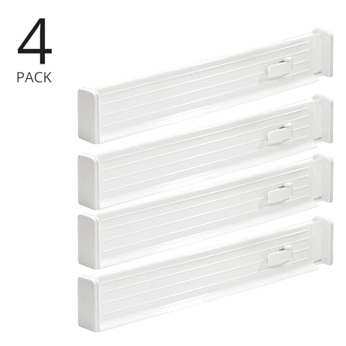 mDesign Expandable Dresser Drawer Divider with Foam Ends, Drawer Divider Locks in Place, Separators for Clothing and Accessories in Closet or Dresser Drawer, Ligne Collection, 4 Pack, White