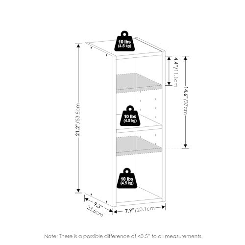 Furinno Fulda Book Shelf, 2-Tier Narrow Bookshelf, Bookcase with 8-in Width Storage Shelf, 9.3 x 7.9 x 21.2, for Living Room, Bedroom, Home Office, White - color: White, size: 2-Tier, 8-Inch Width