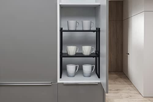Nxconsu Expandable Cabinet Shelf Organizer Riser for Kitchen Pantry Cupboard Under Sink Countertop Home Storage Organization Rack Space Saver Freestanding Heavy Duty Nonslip Stackable Black Large - color: Black, size: 10.3’’D * 13.4-24.5’’W * 9.5’’H
