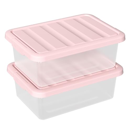 14 Quart Basic Clear Storage Box with Pink Lid (Pack of 2) - color: Pink Lid
