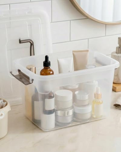 Citylife 4 Packs 6 QT Storage Bins with Lids Clear Plastic Bins with Grey Handle Stackable Storage Containers for Organizing - size: 6.0QT, style: 4 PACK