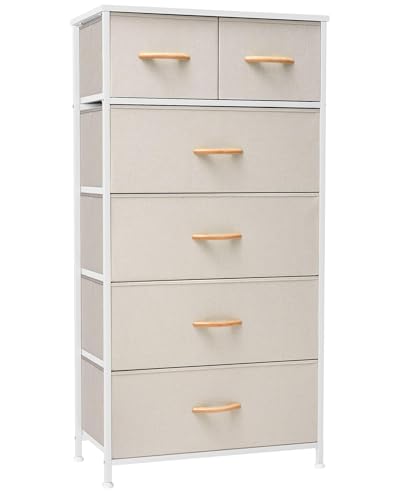 Crestlive Products Dresser for Bedroom Tall Skinny Dresser Storage Tower - Sturdy Steel Frame, Wood Top, Fabric Bins, Wood Handles - Organizer Unit for Entryway, Hallway, Closets - 6 Drawers (Beige) - color: Beige, style: 6 Drawers