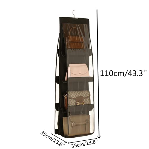 HAN SHENG 8 Pockets Clear Handbag & Purse Organizer Hanging Bag Storage - Space Saving Hanging Shelf for Closet, Wardrobe, Over Door (1 Pack, Black) - color: Black, size: 8 Pockets-1pc