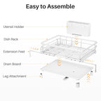 SNTD Dish Drying Rack - Extendable Dish Rack, Large Sink Drying Dish Drainer for Kitchen Counter, Stainless Steel Dish Strainer with Utensil Holder (White) - color: White