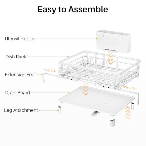 SNTD Dish Drying Rack - Extendable Dish Rack, Large Sink Drying Dish Drainer for Kitchen Counter, Stainless Steel Dish Strainer with Utensil Holder (White) - color: White