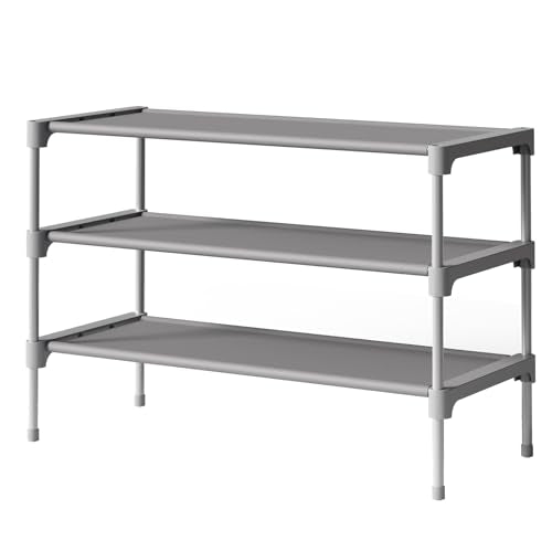 Kitsure Shoe Rack - Non-Woven Shoe Rack Shelf, Shoe Organizer for Closet, Entryway, Garage & Corridor, Stackable Shoe Shelves, 27.5" Wide - 3 Tier, Grey - color: Grey, size: 27.5" Wide - 3 Tier