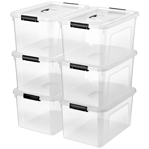 19 Quart Plastic Storage Bins with Lids, 6-Pack Stackable Clear Storage Organizing Box with Handle - color: Clear, size: 19 QT