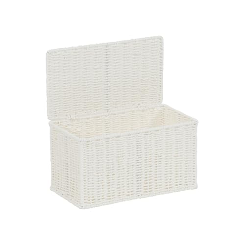 Household Essentials Small Handwoven Paper Rope Wicker Basket with Lid, White (Pack of 6) - color: White, size: Small (Pack of 6)