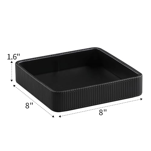 Small Valet Tray, 8"x8" Nightstand Organizer for Women Men| PU Leather Desk Organizer Trinket Dish| Decorative Vanity Tray Catch All Key Bowl for Dresser Bedside Coffee Table Entryway (Black) - color: Black