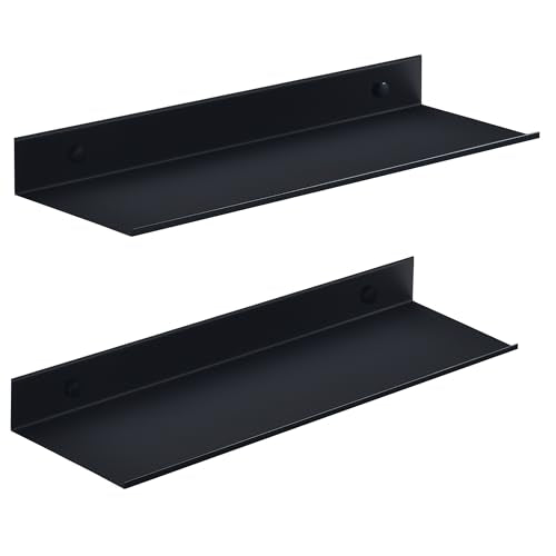 HNVNER Black Shower Shelves Rustproof & Waterproof, 40cm Adhesive Shower Caddy 2 Pack, Metal Bathroom Floating Shelves No Drilling Bathroom Wall Storage Organizer - color: Black, size: 40cm