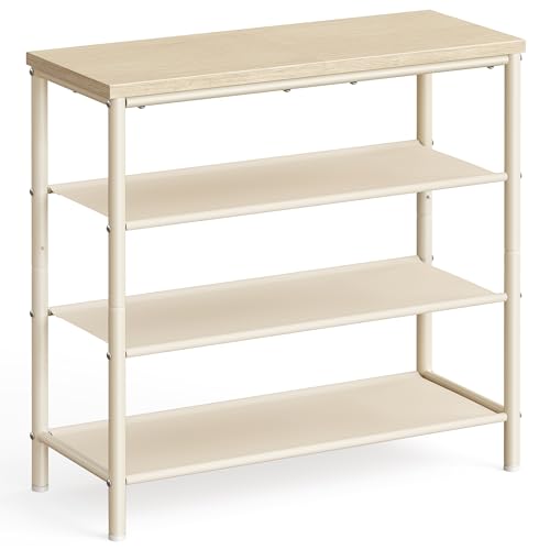 VASAGLE Shoe Rack, 4-Tier Shoe Storage Organizer for Entryway and Closet, Holds 9-12 Pairs of Shoes, 3 Fabric Shelves, Steel Frame, Modern, Natural Beige and Pearl White ULBS035K01 - color: Natural Beige + Pearl White, size: 4 Tiers (29.5"W)