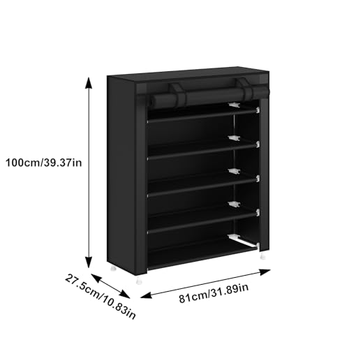 Laiensia 5-Tier Vertical Shoe Rack Organizer, Space Saving Shoe Storage Organizer, Non-Woven Cover Shoe Shelf Holds 20-25 Pairs for Bedroom, Hallway, Closet Entryway, Black - color: Black, size: 5-tier