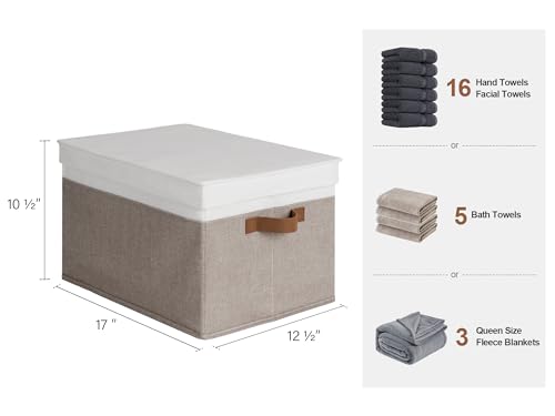 StorageWorks Storage Bins with Lids, Decorative Storage Boxes with Lid and PU Handles, Foldable Storage Baskets for Closet, Shelves, Stackable, Brown and White, Jumbo, 3-Pack - color: Brown and White, size: Jumbo