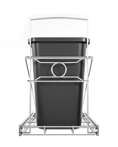 Pull Out Trash Can Under Cabinet Adjustable Trash Can Holder for 7 to 11 Gallon Bin Bottom Mount Slide Out Trash Rack for Narrow Cabinets(Silver, No Bin Included) - color: Silver