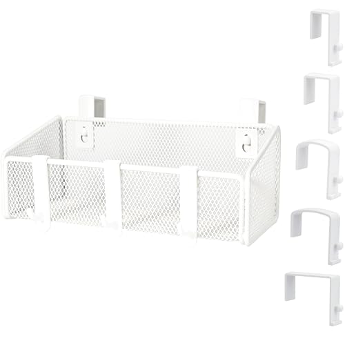 JDYOOMI Bedside Caddy Shelf Hanging Storage Basket for Bunk Bed and Office Cubical Walls,Baby Bed Rails,College Dorm Bed Organizer - 5 Pairs Sized Hooks-for Phone Glass Magazine Decor (White) - color: White