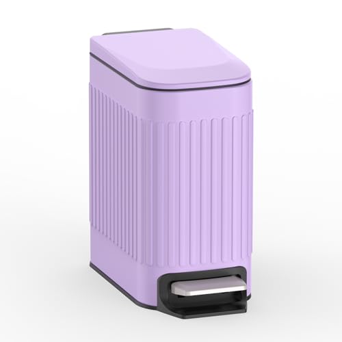 TrashAid Slim Bathroom Trash Can with Lid Soft Close, 6 Liter/1.6 Gallon Stainless Steel Small Garbage Can with Removable Inner Bucket, Step Pedal, Slim Wastebasket for Toilet, Office, Bedroom, Purple - color: Purple
